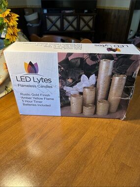 Rustic Gold Flameless LED Candle Set - Amber Yellow Flame